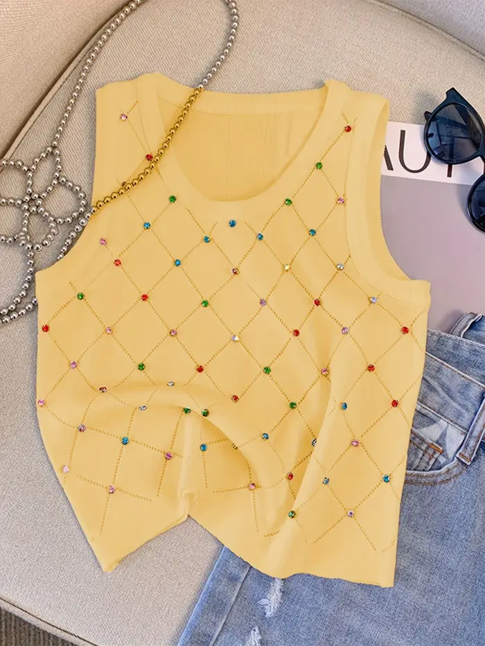 Débardeur tricoté en strass coloré