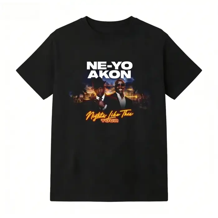 T-shirt Ne Yo Akon 2026 New Night Like This Tour, haut décontracté tendance pour tous les jours, str