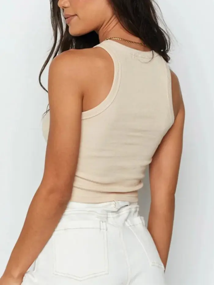 Débardeur côtelé femmes blanc été décontracté Fitness gilet court couleurs bonbons tricoté épaules dénudées Sexy haut