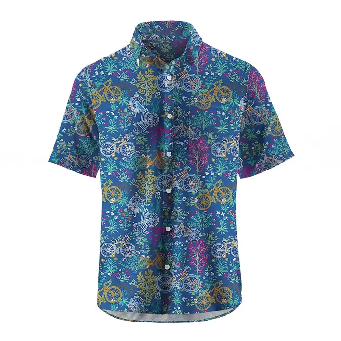 Chemise homme manches courtes Plaid vélo imprimé bouton chemise été plage chemise Camping chemise ho