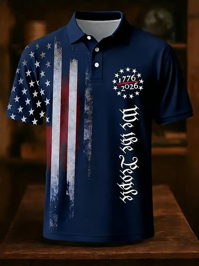 Polo Homme Drapeau Américain Tendance en Promotion – Style Rétro Respirant à Manches Courtes pour le