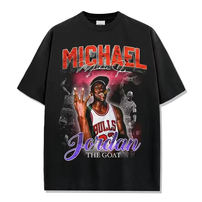 T-shirt graphique rétro Michael Jordan The GOAT, col rond, coton vieilli, style Y2K, pour les fans d