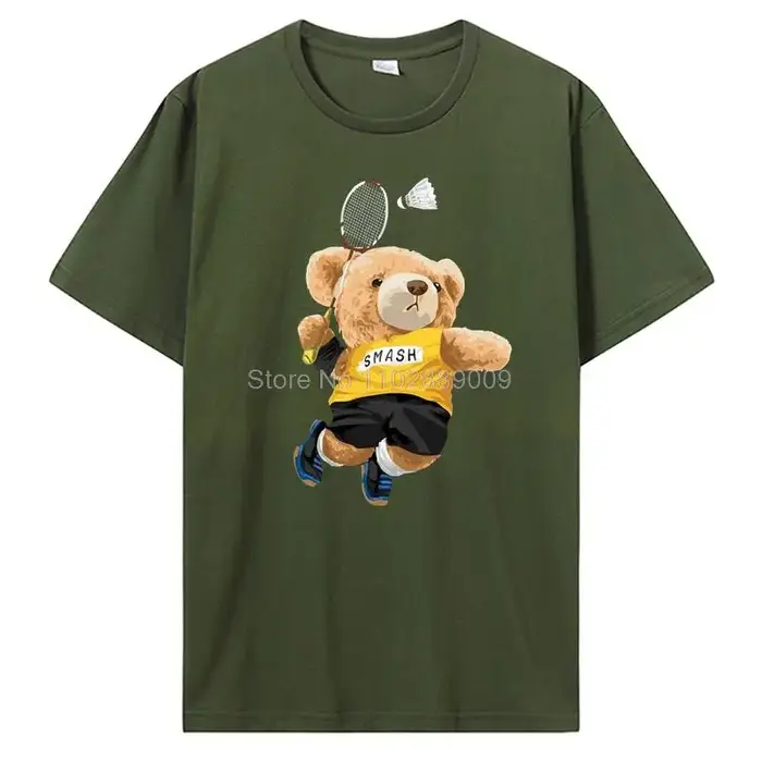 T-shirt imprimé ours en peluche à manches courtes pour hommes et femmes