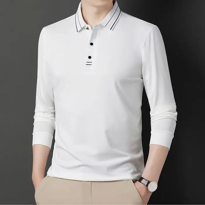 Polo à manches longues pour hommes d'âge moyen, printemps-automne