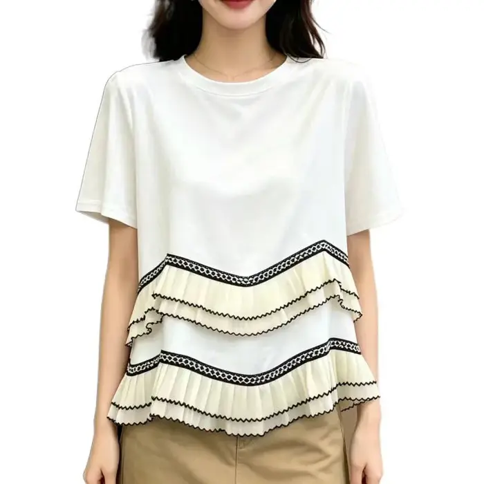 T-shirt à manches courtes et col rond pour femme grande taille