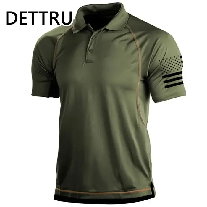 DETTRU T-shirts pour hommes Activités de plein air d'été Sports tactiques Col polo Sweat-shirts à bascule