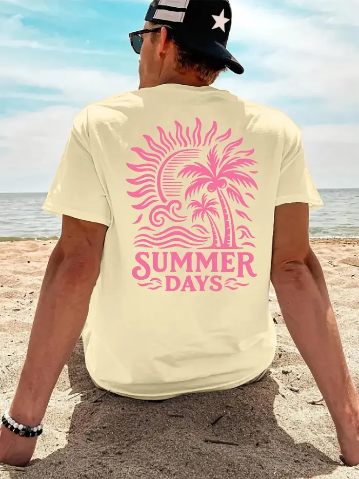 T-shirt pour homme « Summer Days Palm Tree Beach » 100 % coton