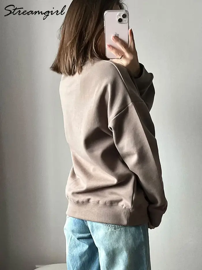 Sweat-shirt surdimensionné en coton pour femme, pull ample, rouge, col rond, chaud, surdimensionné,