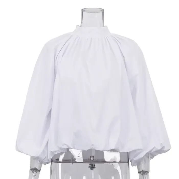 Chemisier blanc à manches bouffantes style français pour femme