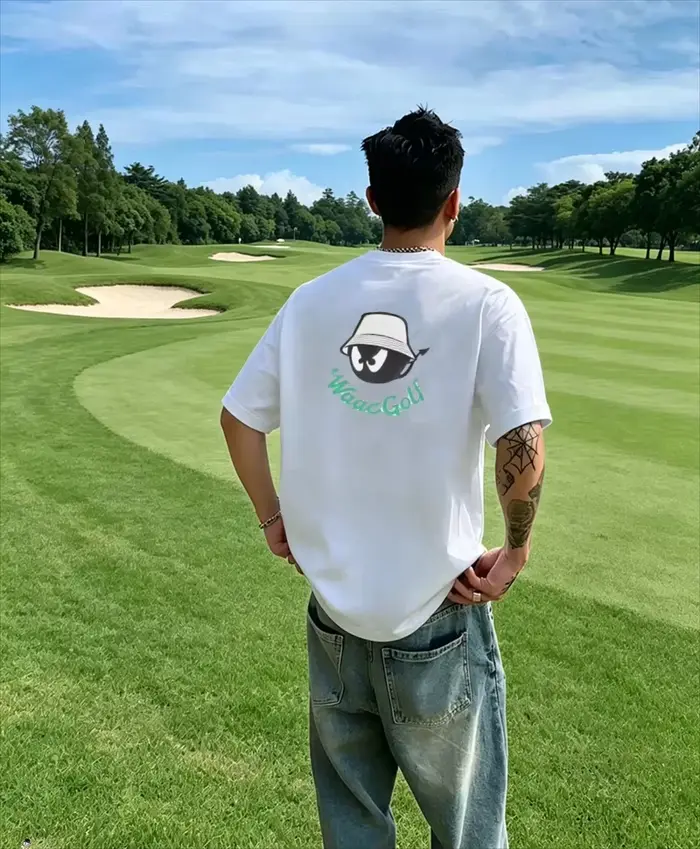 T-shirt blanc tendance pour le golf, en coton, avec motif graphique, pour hommes et femmes, streetwe