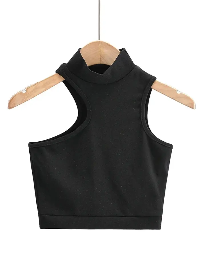 Haut court asymétrique à col roulé pour femme