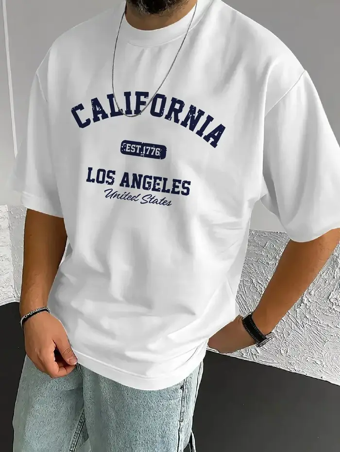 T-shirt d'été surdimensionné 100 % coton pour hommes et femmes California Los Angeles Est. T-shirt d