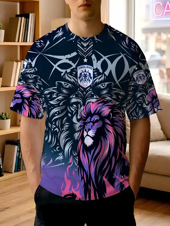 Nouveau T-shirt imprimé 2026 Lion d'Angleterre pour homme – Culture football, style urbain, coupe dé