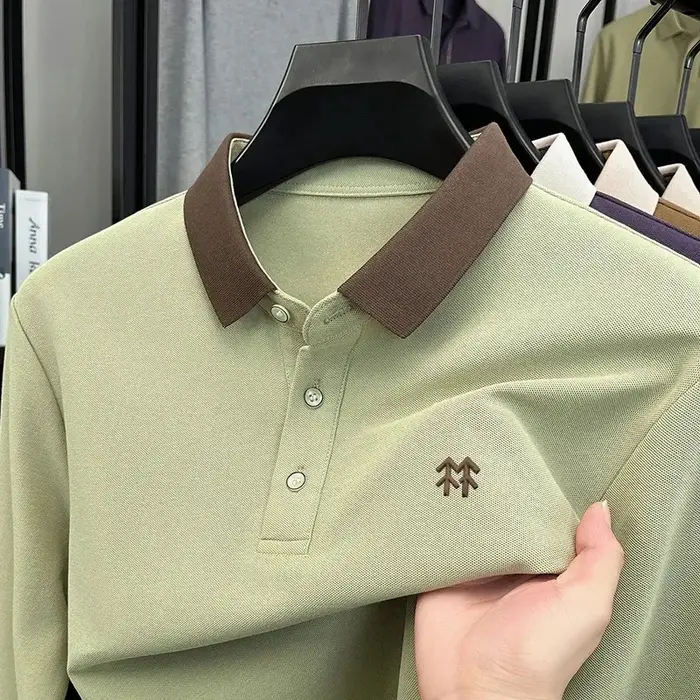 Mode marque de luxe à manches longues polo shirt hommes automne nouvelle tendance badge en relief Design Casual