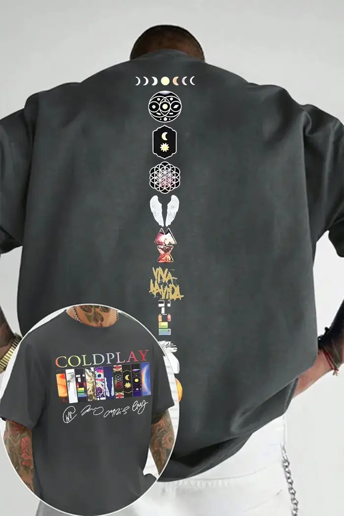 T-shirt unisexe tendance en coton à manches courtes et col rond pour homme et femme, coupe ample, idéal pour l'été – Édition limitée Cold-plays