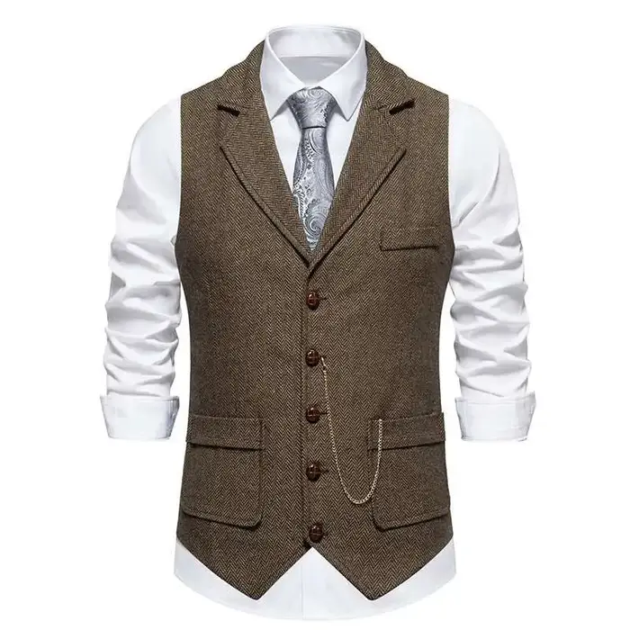 Gilet rétro britannique à revers café pour hommes, Slim, ample, littéraire, couleur unie, haut Cardi