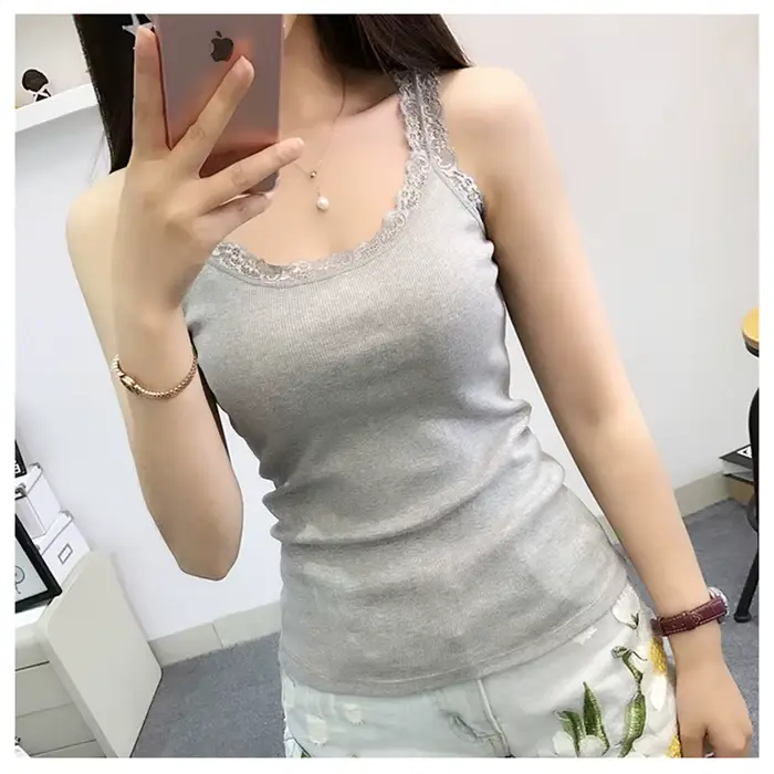 Été femmes sans manches débardeurs moulante tempérament Sexy dentelle Patchwork t-shirt gilet débard
