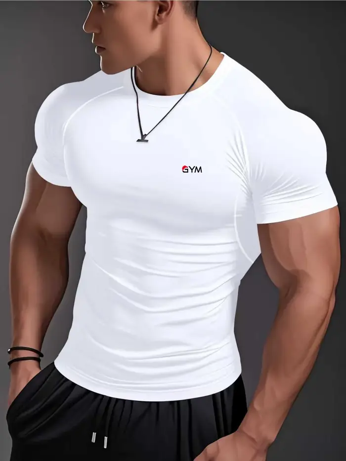 T-shirt d'été pour hommes, respirant et anti-humidité, avec extensibilité et coupe ajustée, vêtement
