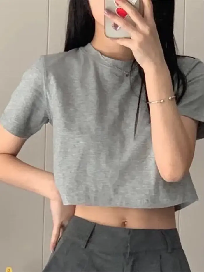 T-shirt court monochromatique pour femme