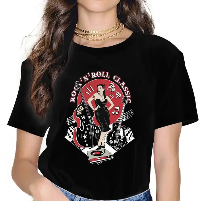Rockabilly-T-shirt Vintage Rock and Roll pour Femme, Chaussettes Hop, Pin Up, Fille, Y2k, Polyester,