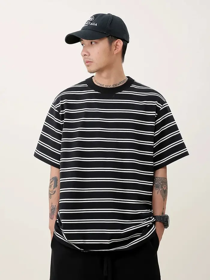 T-Shirt rayé noir et blanc pour hommes