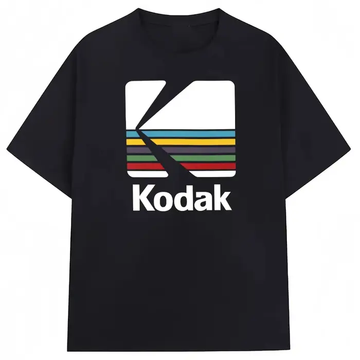 T-shirt graphique Kodak Rainbow Stripe Logo 2026 été homme femme 100% coton vintage streetwear décon
