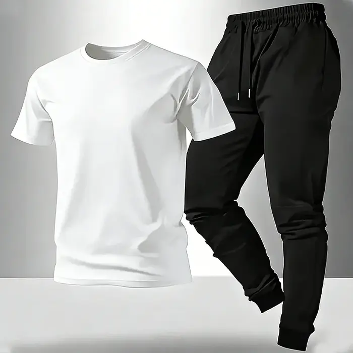 Ensemble Coordonné T-shirts 2 Pièces Été 2026 – Tenue Décontractée Quotidienne à Manches Courtes pour Homme – Confortable et Doux pour la Maison et l'Extérieur – Tailles S-3XL
