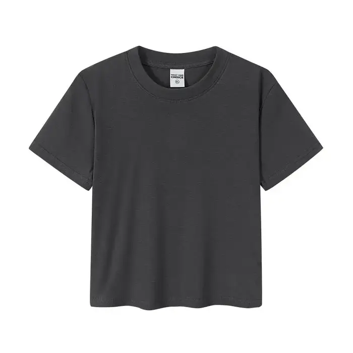 Haut court femmes LOGO personnalisé impression gratuite à manches courtes solide coupe ajustée col rond t-shirt basique