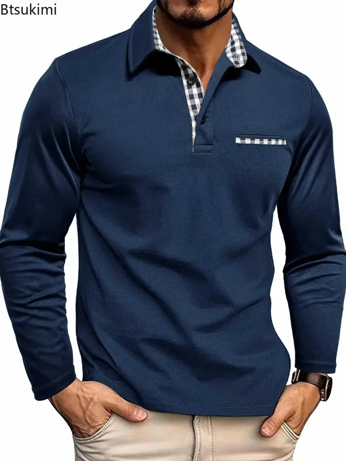 Nouveaux Polos Homme Manches Longues 2026 – Collection Printemps-Automne – Coupe Slim Décontractée – Col Rabattu – Hauts Tendance de Haute Qualité – T-shirts Masculins