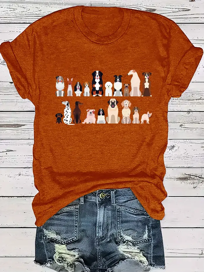 T-shirt pour femme avec collage de races de chiens mignons - Haut décontracté pour les amoureux des animaux