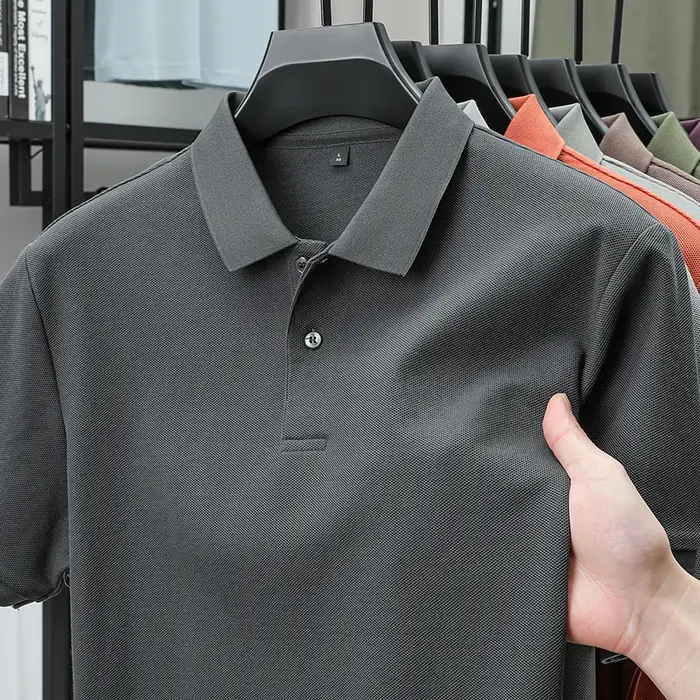 Haut de gamme 100% coton hommes manches courtes polo shirt revers top été nouveau affaires respirant t t