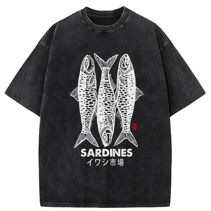 Dessin animé poisson salé imprimé unisexe T-Shirt ample surdimensionné lavage à manches courtes été 