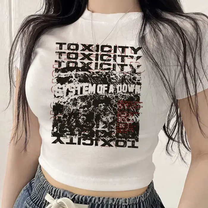 T-shirt crop top System of a Down pour femme, style alternative, graphique Harajuku, années 2000, Gyaru, Japon, alternative, pour soirée, soldes