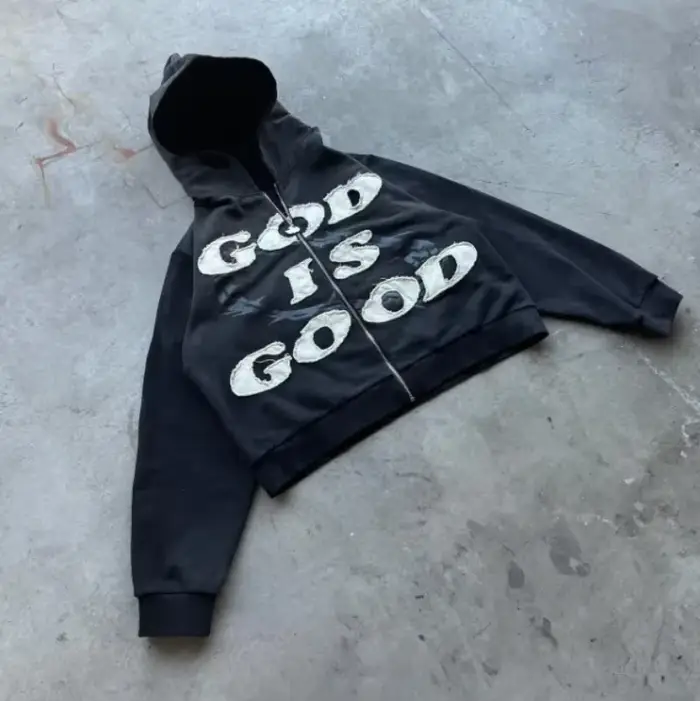 Sweat à capuche zippé surdimensionné brodé pour hommes et femmes