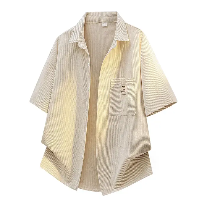 Chemise à manches courtes pour hommes, chemise d'été en velours côtelé de couleur unie, pour les dép