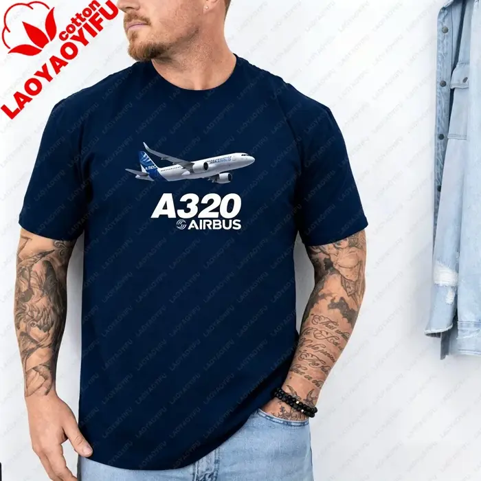 T-shirt en coton Airbus A320, imprimé pilote aviation, col rond, manches courtes, cadeau pour les pa