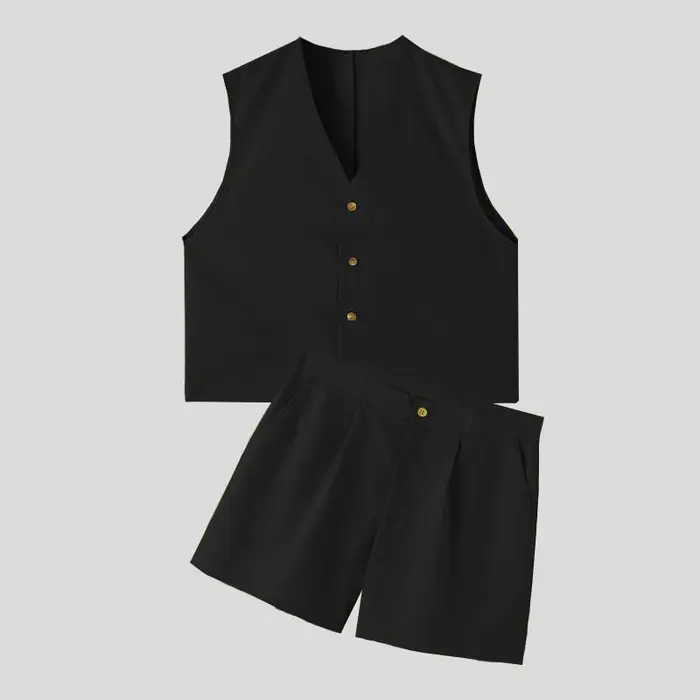 Nouvel ensemble décontracté été 2026 pour homme : gilet sans manches col en V et short large