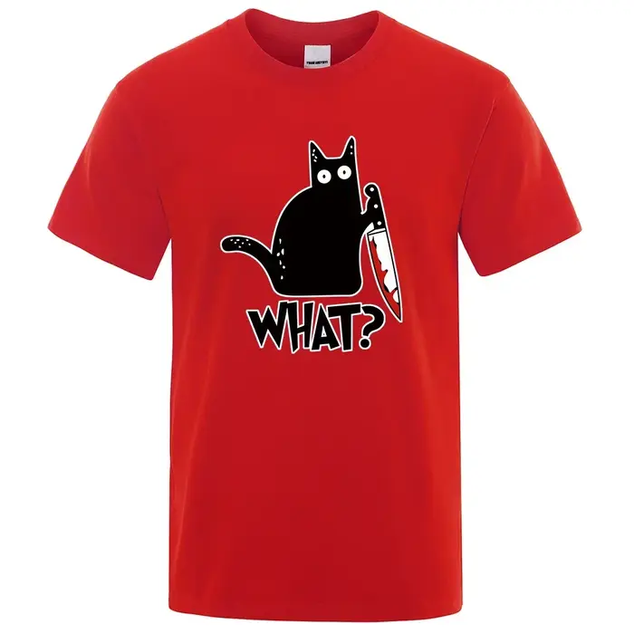 T-shirt imprimé dessin animé drôle de couteau et de chat pour hommes