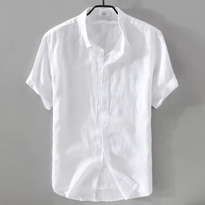 Chemise à manches courtes en lin pur pour homme, chemise blanche en lin et coton, décontractée, d'été, à demi-manches, style business décontracté