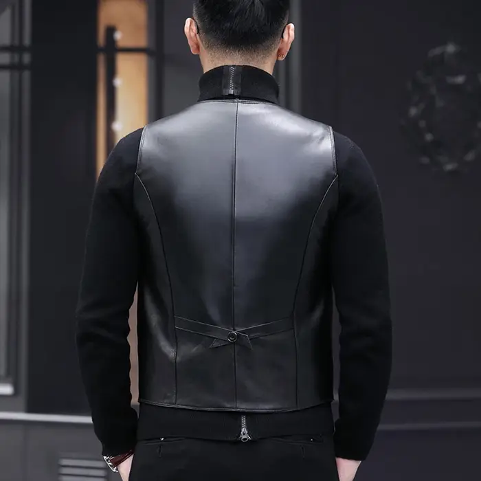 Gilet classique en cuir véritable pour Hommes