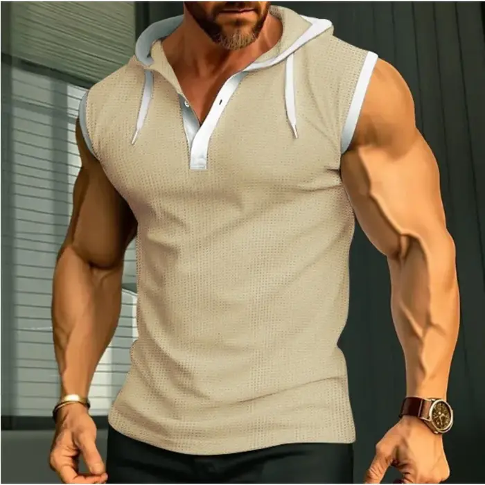 Polo sans manches à capuche pour homme, séchage rapide, en mesh, pour la gym
