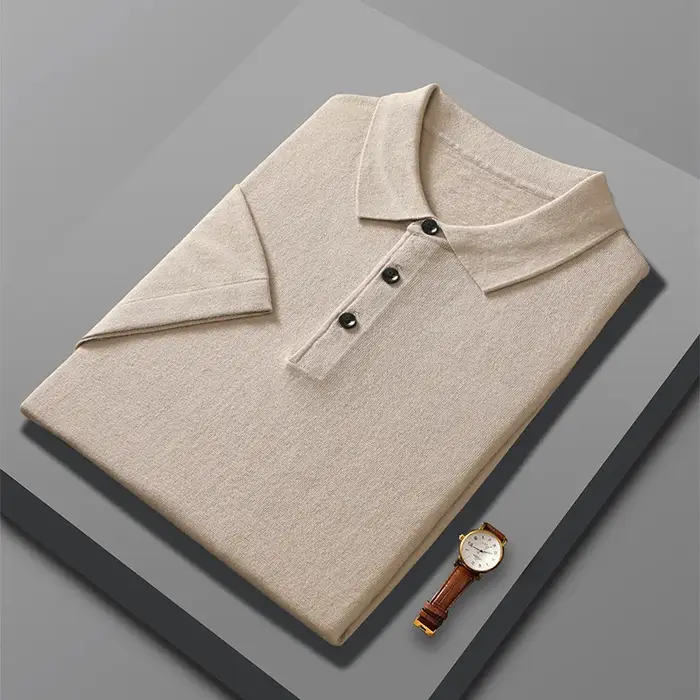 Haute qualité Ultra Fine 100% laine mérinos printemps été hommes d'affaires col Polo à manches courtes
