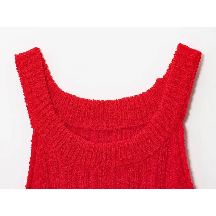 Gland sans manches tricoté gilet haut femmes col rond décontracté automne rouge hauts pullover