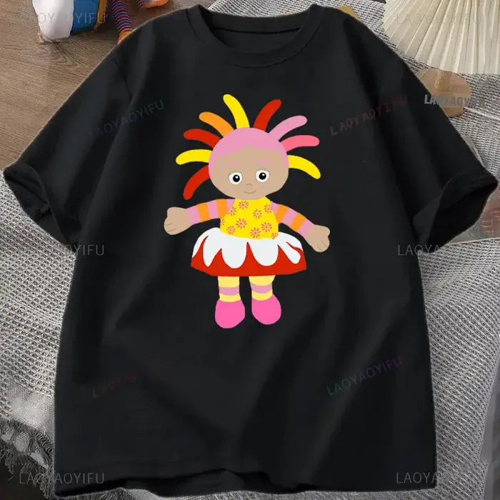 T-shirt à col rond Makka Pakka pour filles, pur coton, vêtements de base, dessin animé de jardin de 