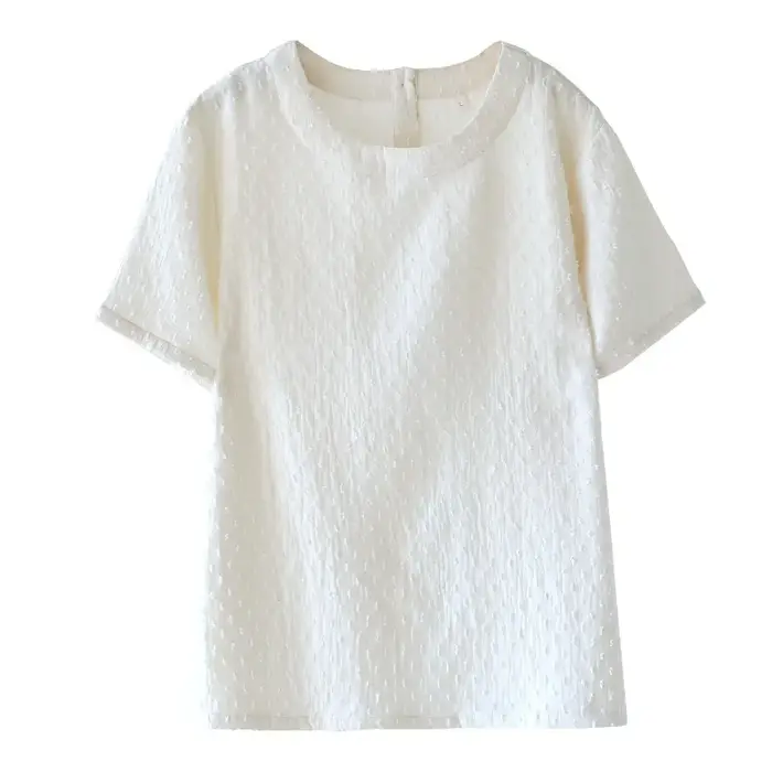 T-shirt texturé en gaze de coton crème pour femme