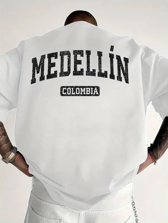 T-shirt élégant pour homme avec motif rétro de la ville de Medellin, fabriqué en coton doux 100 %, i