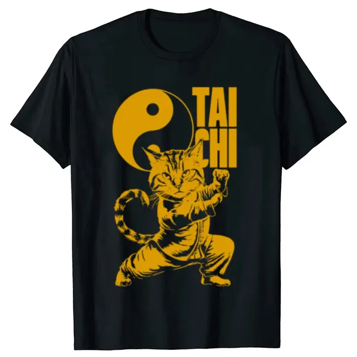 T-shirts Kawaii Chat Tai Chi Arts Martiaux Yin Yang pour Hommes et Femmes