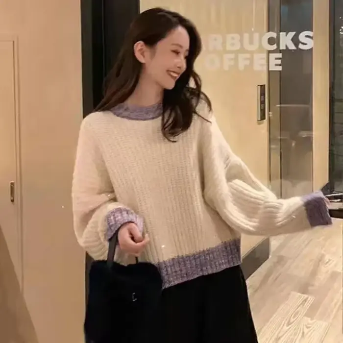 Pull en tricot à col rond pour femmes