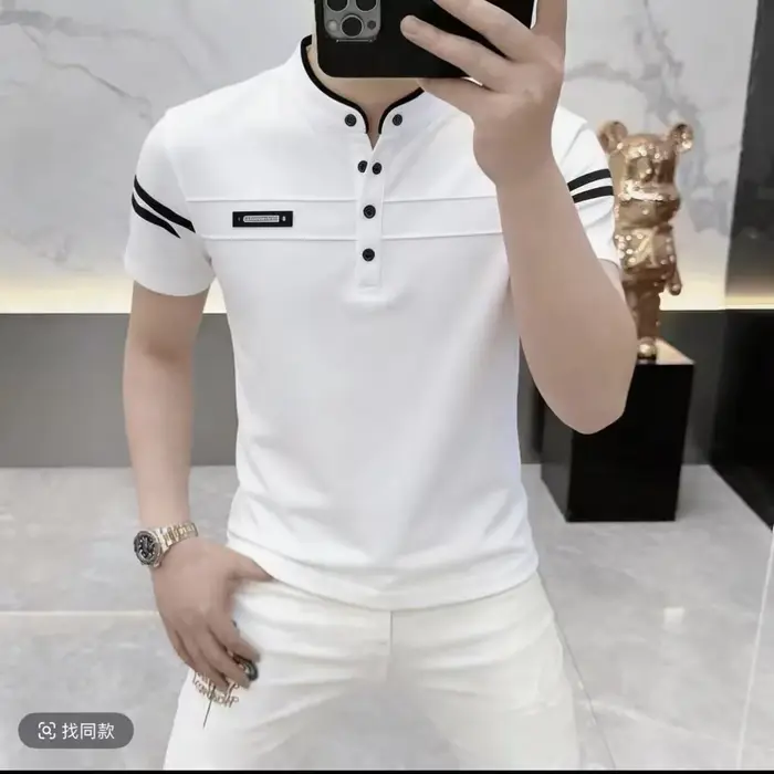 T-shirt d'été pour homme à col Henry