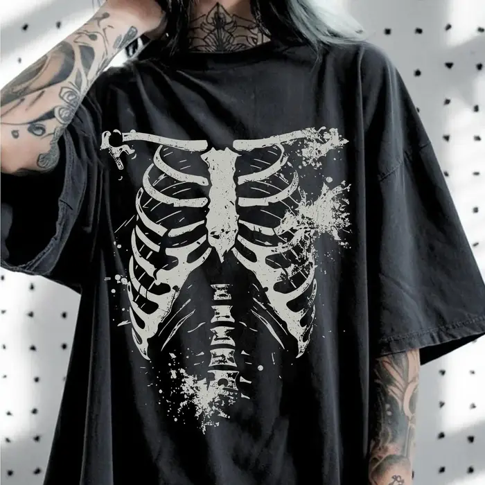 T-shirt décontracté unisexe à imprimé crâne style sombre